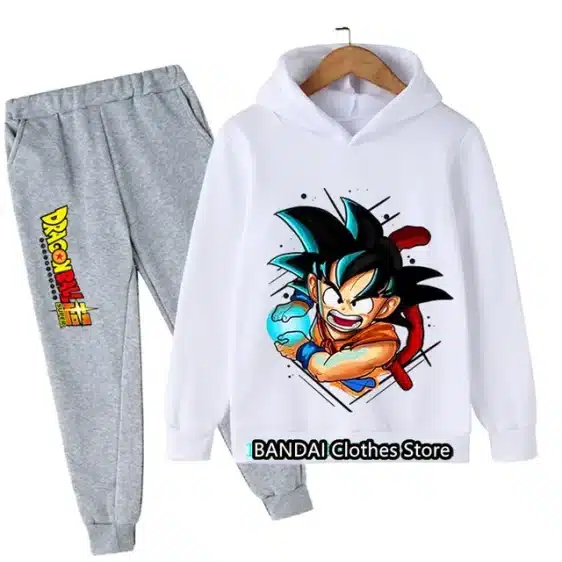 Kid Goku Kamehameha White Kids Hoodie & Grey Sweatpants Set