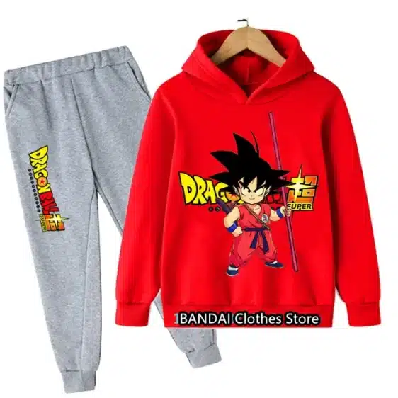 Red Kid Goku Dragon Ball Kids Hoodie & Gray Sweatpants Set