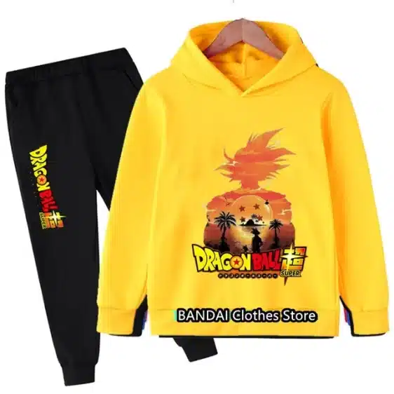 Sunset Goku Silhouette Yellow Kids Hoodie & Black Sweatpants Set