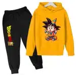 Cute Chibi Goku Yellow Dragon Ball Super Kids Hoodie & Black Sweatpants Set