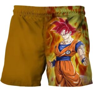 Golden Super Saiyan Goku Red Flame Shorts for Children