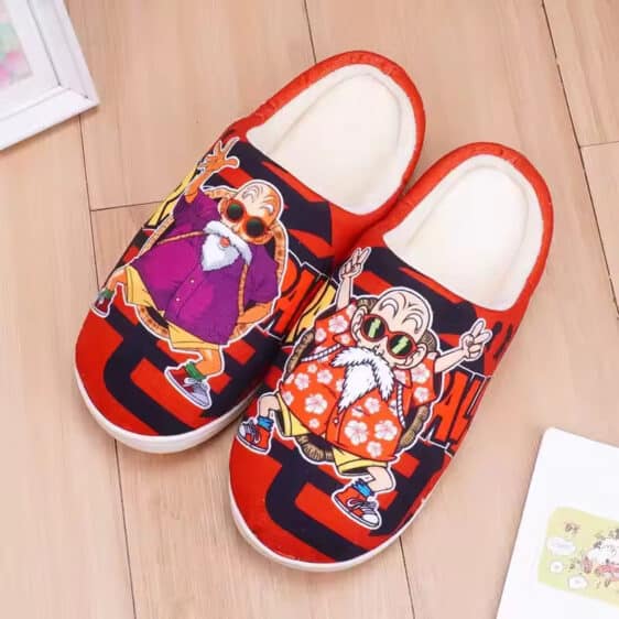 Dragon Ball Fun Vibrant Master Roshi Kanji Art Red Slippers