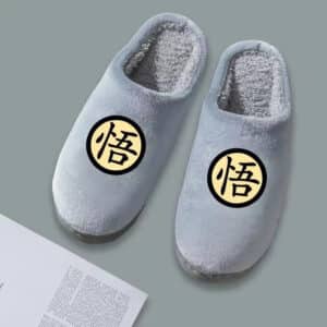 Dragon Ball Goku Go Emblem Kanji Gray Plush Slippers