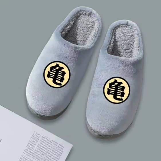 Dragon Ball Turtle School Kanji Emblem Gray Plush Slippers