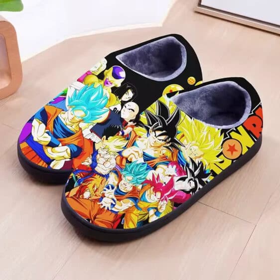 Dragon Ball Z Goku Saiyan Forms Collage Black Slippers