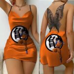 Base Form Goku Kanji Symbol Orange DBZ Lace Back Slip Dress