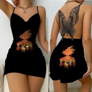 Black Goku Sunset Silhouette DBZ Butterfly Back Slip Dress