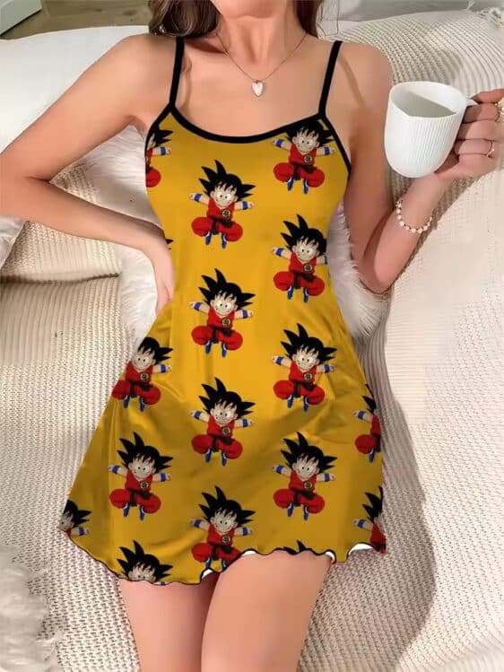 Chibi Kid Goku Jumping Pattern DBZ Yellow Sexy Slip Dress