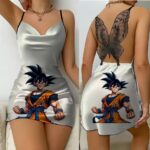 DBZ Minimalist Son Goku Silver Butterfly Lace Slip Dress