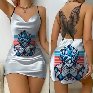 DBZ Super Saiyan Blue Goku Retro Lace Back Slip Dress