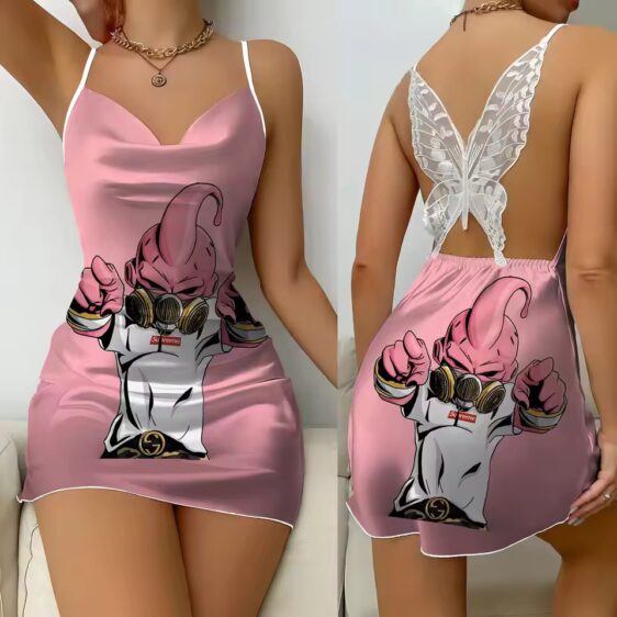 DBZ Villain Majin Buu Streetwear Pink Butterfly Slip Dress