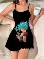 Dragon Ball Super Saiyan Blue Goku Kanji Black Slip Dress