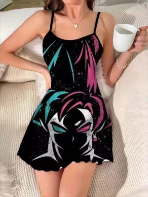 Dragon Ball Vegito Blue Red Silhouette Black Slip Dress