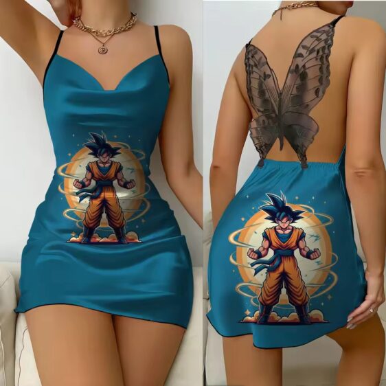 Dragon Ball Z Goku Nimbus Cloud Power Aura Teal Slip Dress