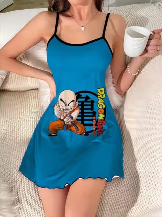 Dragon Ball Z Krillin Kamehameha Kanji Logo Blue Slip Dress