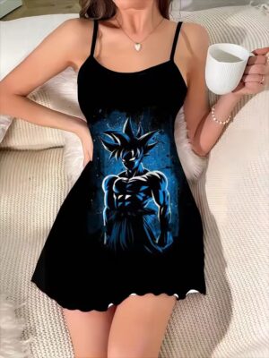 Dragon Ball Z Muscular Goku Blue Aura Silhouette Slip Dress