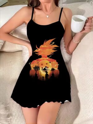 Dragon Ball Z Son Goku Sunset Silhouette Black Slip Dress