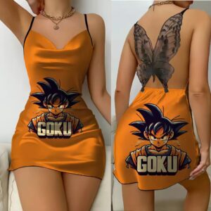 Fierce Saiyan Son Goku Bold Text Orange DBZ Slip Dress