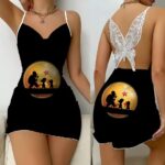 Master Roshi & Goku Silhouette Dragon Ball Black Slip Dress