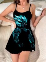 Saiyan Prince SSJ Blue Vegeta Neon Glow Black Slip Dress