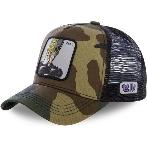 Dragon Ball Z Cell Kanji Camouflage Art Mesh Trucker Hat