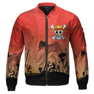 One Piece Straw Hat Pirates Silhouette Red Bomber Jacket (Kids & Adults)