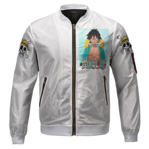 Mugiwara Pirates Luffy Fan Art White Bomber Jacket (Kids & Adults)