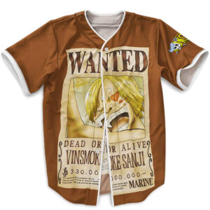One Piece Sanji Wanted Design Brown Baseball Jersey (Kids & Adults)