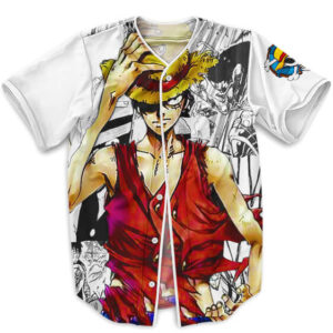 One Piece Trendy Monkey D. Luffy White Baseball Uniform (Kids & Adults)