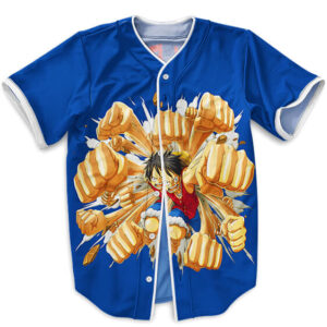 Luffy Multiple Punch Technique Vibrant Blue Baseball Jersey (Kids & Adults)