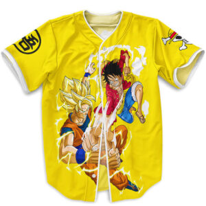 Luffy Vs Goku Logo Symbols Yellow Dope Baseball Uniform (Kids & Adults)
