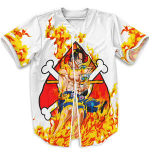 Awesome Fire Fist Portgas D. Ace White Baseball Uniform (Kids & Adults)