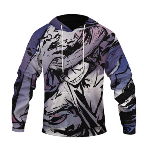 One Piece Monkey D. Luffy Drawing Art Purple Hoodie Jacket (Kids & Adults)