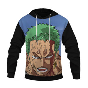 One Piece Exhausted Zoro Face Design Cool Pullover Hoodie (Kids & Adults)
