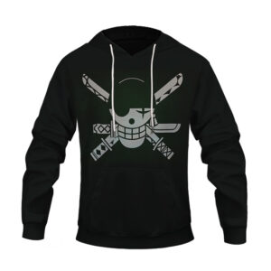 Badass Roronoa Zoro Skull Logo Minimalist Black Hoodie (Kids & Adults)