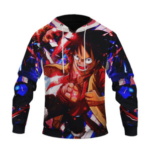 One Piece Luffy Attack Form Vibrant Artwork Pullover Hoodie (Kids & Adults)