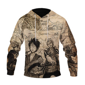 Vintage One Piece Luffy Zoro Trafalgar Law Beige Hoodie (Kids & Adults)