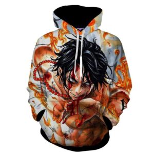One Piece Cool Bloody Ace Fire Fist Burning Body Hoodie (Kids & Adults)