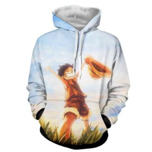 One Piece Happy Young Monkey D. Luffy Sunset Scenery 3D Hoodie (Kids & Adults)