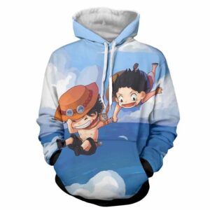 One Piece Luffy Ace Brother Jump Chibe Draw Style Design Hoodie (Kids & Adults)