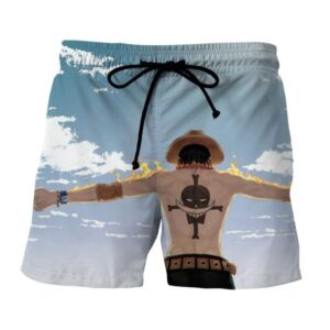 One Piece Ace on Fire White Beard Tattoo Back Boardshorts (Kids & Adults)