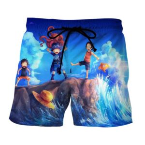 One Piece Monkey D Luff Ace Sabo Happy Playing Kids Boardshorts (Kids & Adults)