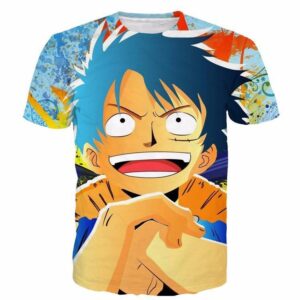Cool Graffiti Art One Piece Happy Face Monkey D.Luffy Blue T-shirt (Kids & Adults)