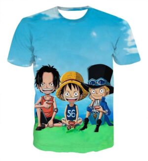 Funny Team Ace Luffy Zoro One Piece Blue Sky Full Print 3D T-shirt (Kids & Adults)