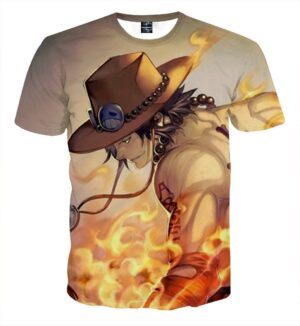 One Piece Ace Burning Flame 3D Print Vibrant T-shirt (Kids & Adults)