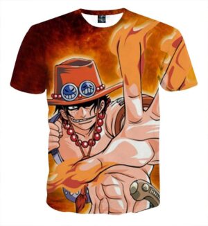One Piece Ace Fire Fist Flame Portrait Print T-shirt (Kids & Adults)