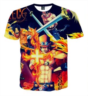 One Piece Ace Fire Symbol Fighting Scene Printed T-shirt (Kids & Adults)