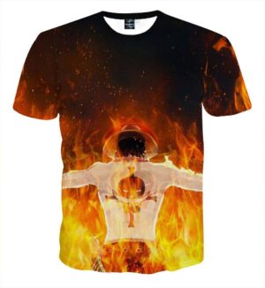 One Piece Ace Flame Back Standing 3D Full Print T-shirt (Kids & Adults)
