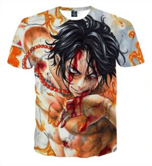 One Piece Fire Fist Ace Flame Blood Fighting Design T-shirt (Kids & Adults)