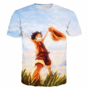 One Piece Happy Young Monkey D. Luffy Sunset Scenery 3D T-Shirt (Kids & Adults)